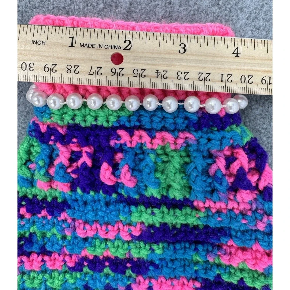 Extra Small Dog‎ Sweater Crochet Variegated Pink Blue Green Handmade